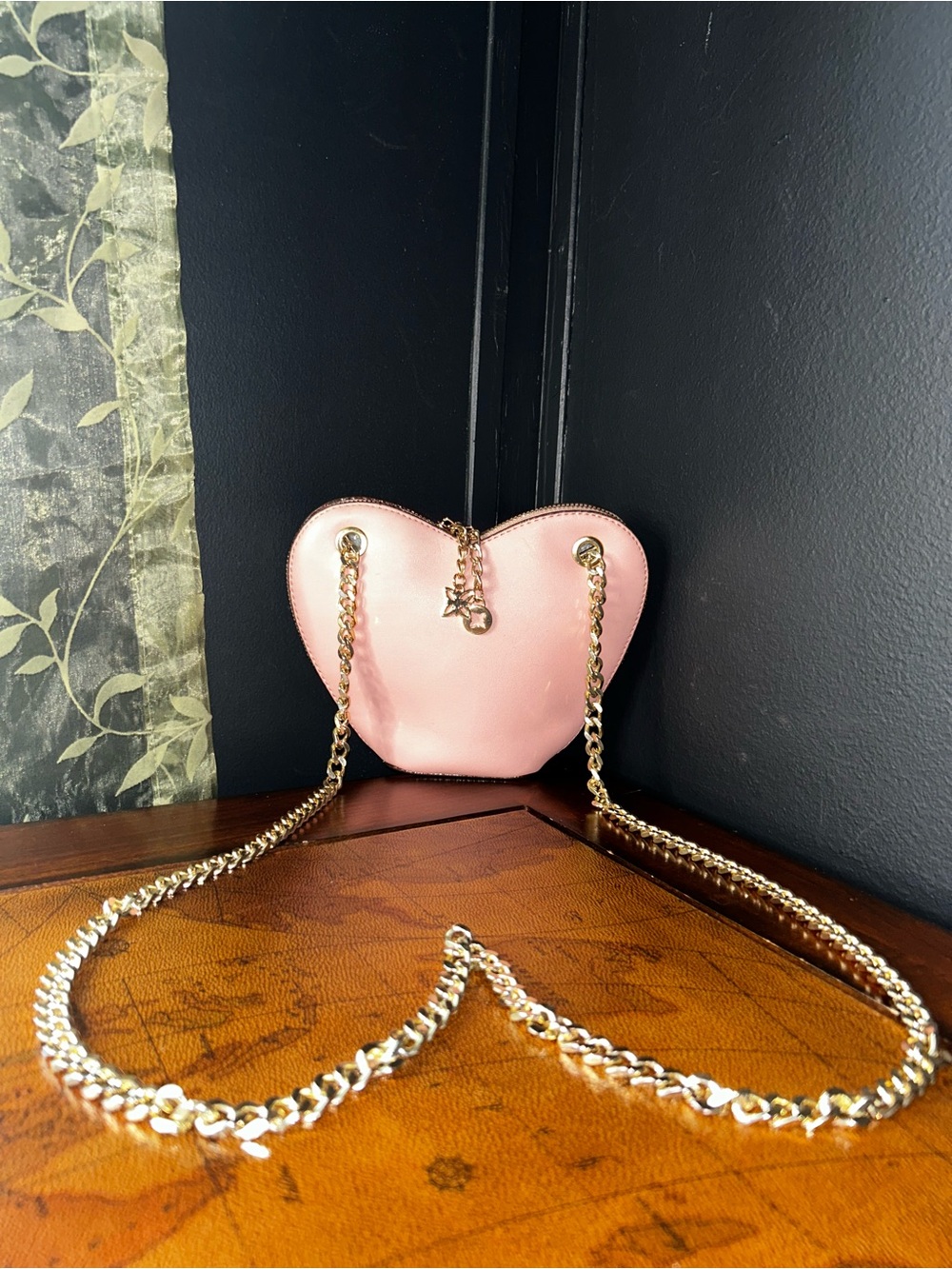 BCBGeneration Pink Heart-Shaped Mini Crossbody with Heavy Gold Chain